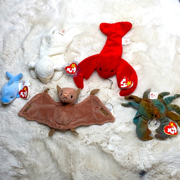 Beanie Baby Lot Pinchers, Fleece, and Batty (regular) Claude and Clipper (teeny) - Picture 1 of 16